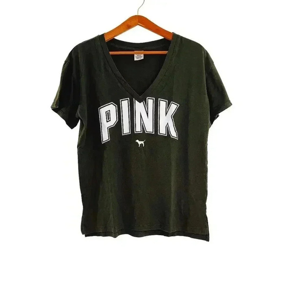 PINK Victoria's Secret Tops - VS Pink Victoria's Secret Forest Green V Neck Tee Women's Size M